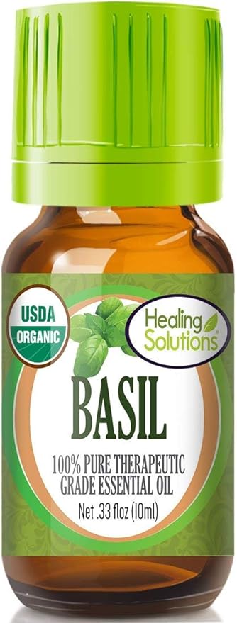Healing Solutions Basil Essential Oil 0.33 oz Pure - Basil Essential Oil Organic & Undiluted for Skin & Diffuser - Therapeutic Grade Aromatherapy Oil (10ml)