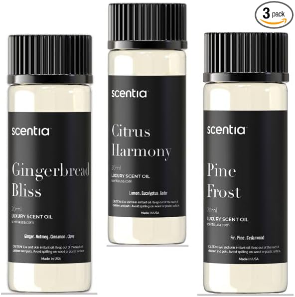 Christmas Fragrance Oil Set, Scentia Winter Fragrance Oils for Diffuser & Candle Making | Pine Frost, Gingerbread Bliss, Citrus Harmony Winter Scented Oils : 3x20ml Pack for Mothers Day Gift