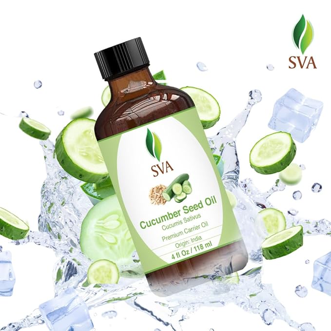 SVA Cucumber Seed Oil - 4 Fl Oz – 100% Natural Cold Pressed Cucumber Oil - for Face, Skin Care, Hair Care, Scalp Massage & Body Massage – Carrier Oil with Dropper