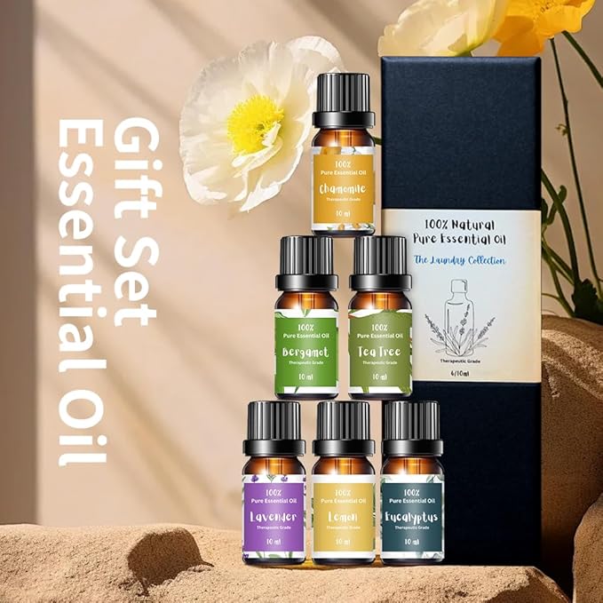 Essential Oils for Laundry | 100% Pure Therapeutic Grade Aromatherapy Essential Oil Set | Dryer Balls, Diffusers, Soaps, Candles | Top 6 - Lavender, Tea Tree, Eucalyptus, Bergamot, Lemon, Chamomile