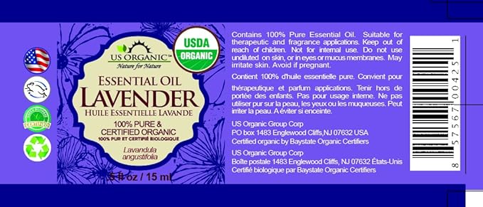 US Organic 100% Pure Lavender Essential Oil, Directly sourced from Bulgaria, USDA Certified Organic, Undiluted, for Diffuser, Humidifier, Massage, Skin, Hair Care, Non GMO, 15 ml 2 Pack