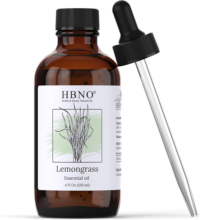 HBNO California Bottled Lemongrass Essential Oil 4 fl oz (120ml) - Natural Lemongrass Oil, Perfect for Cleaning, Aromatherapy, DIY, Soap & Diffuser - Lemongrass Essential Oils