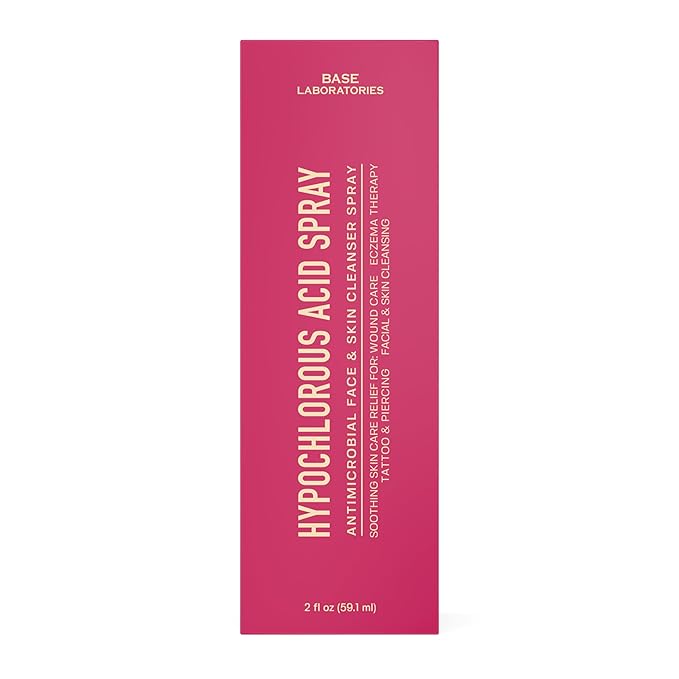 BASE LABORATORIES Hypochlorous Acid Spray for Face & Skin - Travel Size - Magic Facial Toner Spray & Cleaner - Skin Repair Solution helps reduce redness, acne - HOCL Molecule Spray 4oz (2 x 2oz) - 2PK
