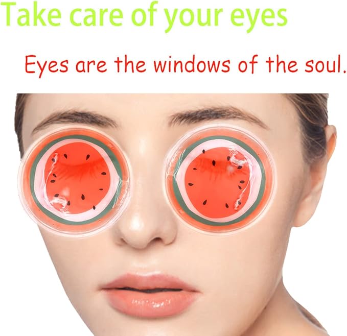 Reusable Gel Eye Ice Pack, Round Eye Cold Pads, Cooling Eye Masks for Eye Strain, Eye Swelling, Eye Redness, Puffy Eyes, Dark Circles, Smooth Fine Lines, and Eye Recover Surgery (Watermelon & 4PCS)