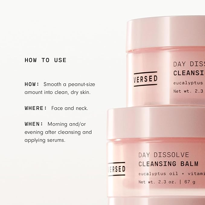 Versed Day Dissolve Cleansing Balm - Makeup Melting Balm Infused with Vitamin E + Eucalyptus Oil to Calm Skin - Oil Based Double Cleanser with Avocado + Jojoba (0.6 oz)