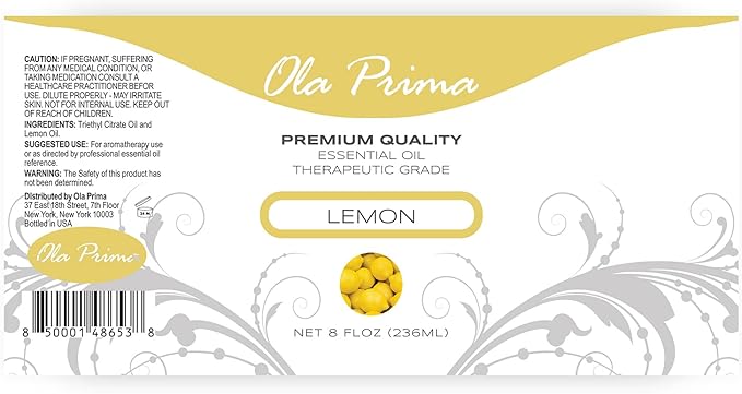 Ola Prima Pure Lemon Essential Oil (8oz) – For Aromatherapy, Candle & Soap Making, Diffuser