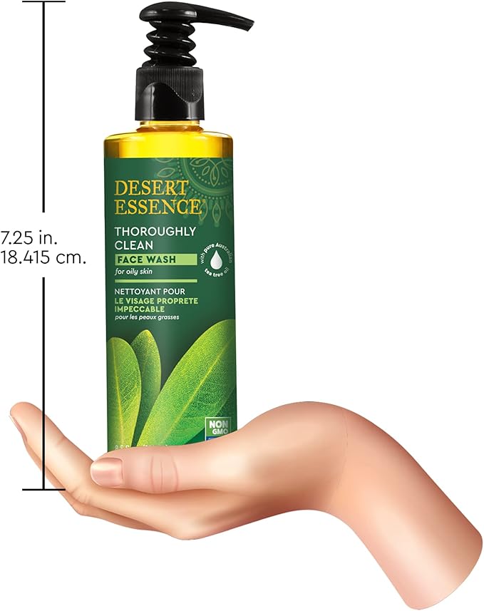 Desert Essence Thoroughly Clean Face Wash - Original - 8.5 Fl Oz - Pack of 2 - Tea Tree Oil - For Soft Radiant Skin - Gentle Cleanser - Extracts Of Goldenseal, Awapuhi, & Chamomile Essential Oils