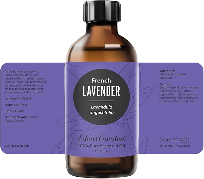Edens Garden Lavender-French Essential Oil- 100% Pure Premium Grade, Undiluted, Natural, Therapeutic, Aromatherapy, The Best for Diffuser, Face, Laundry, Kid Safe 118 ml (4 fl oz)
