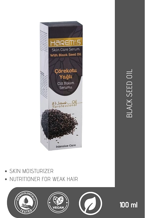 Harem's Black Seed Oil Skin Care Serum, Body Care Oil, Moisturizing Body Serum, Moisturizing Body Oil, Face Body and Hair Care Oil, 3.4 oz