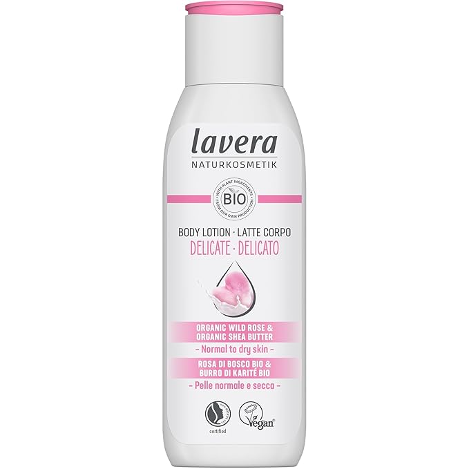 lavera Body Lotion Gentle - Body Milk with organic wild rose & organic shea butter - body milk for normal to dry skin - PETA certified - biodegradable - vegan - natural cosmetics - 6,76 fl.oz.