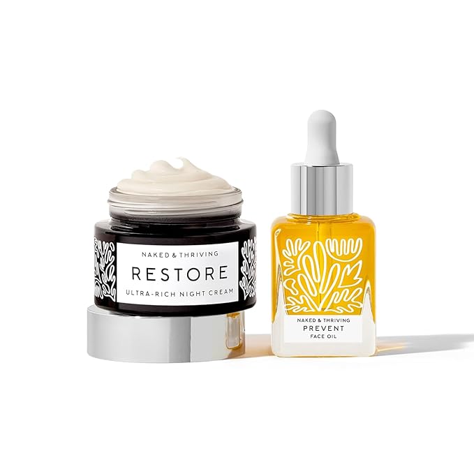 Naked & Thriving The Advanced Anti-Aging Duo: For fewer visible wrinkles | Restore Ultra-Rich Night Cream (50 mL) + Prevent Anti-Aging Face Oil (35 mL)