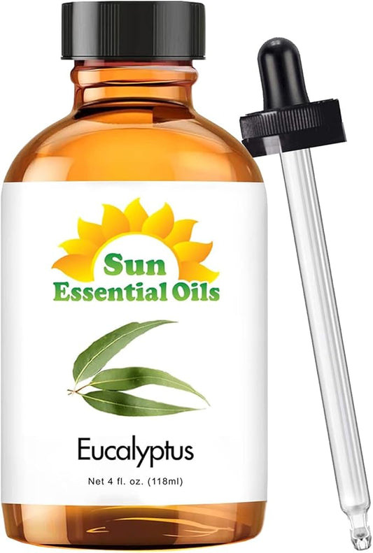 Sun Essentials Oils - 4 oz Eucalyptus Essential Oil with Dropper for Diffuser, Skin, Aromatherapy Massage, Humidifier, Scent for Candle, Lotion & Soap Making at Home, Fragrance for Room