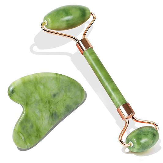 BAIMEI Jade Roller & Gua Sha, Face Roller, Facial Beauty Roller Skin Care Tools, Self Care Gift for Men Women, Massager for Face, Eyes, Neck, Relieve Fine Lines and Wrinkles - Green