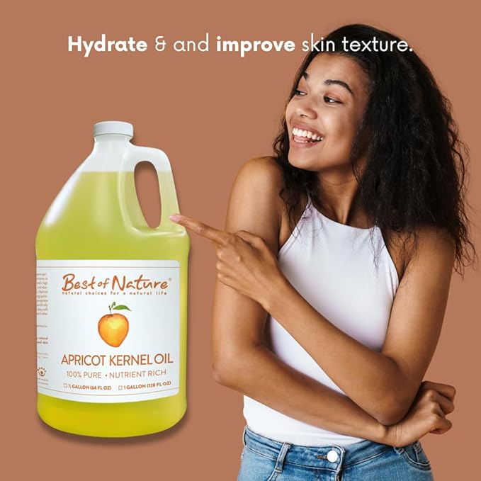 Best of Nature 100% Pure Apricot Oil – Lightweight Massage & Body Oil, Unscented Moisturizer for Hair, Skin, Face, Ideal Carrier Oil for Essential Oils, Gallon (128 fl oz)