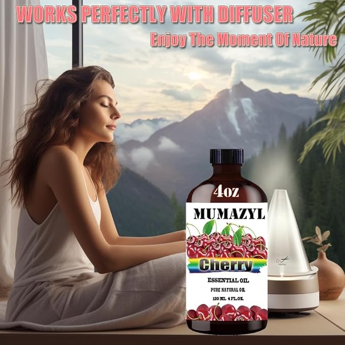 Cherry Essential Oil, Cherry Oil 4 Fl Oz 120ML for Diffuser Humidifier Yoga Cleaning DIY Candle Soap Making Essential Oils