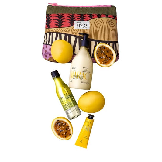 natura Ekos Maracujá Soothing Ritual Gift Set (3 Products) - Body Lotion, Shower Oil and Hand Cream - Gift Box and Make Up Bag - Vegan Skincare - Brazilian Beauty Secrets - Self Care & Body Care