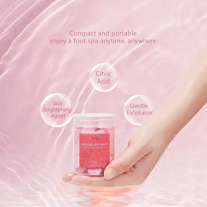 NOVAL Pedicure Spa Tablet - Fast Dissolving, Gentle & Portable Foot Soak for Softening Calluses & Hydrating Skin, Rose Scent