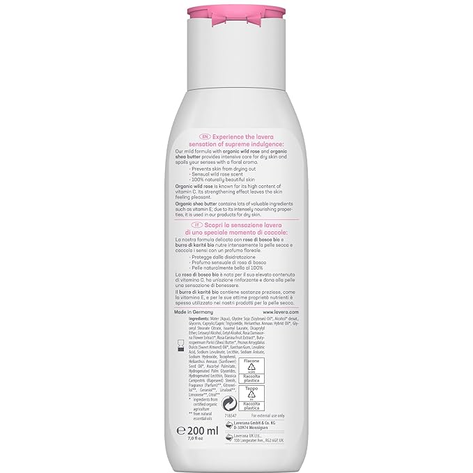 lavera Body Lotion Gentle - Body Milk with organic wild rose & organic shea butter - body milk for normal to dry skin - PETA certified - biodegradable - vegan - natural cosmetics - 6,76 fl.oz.
