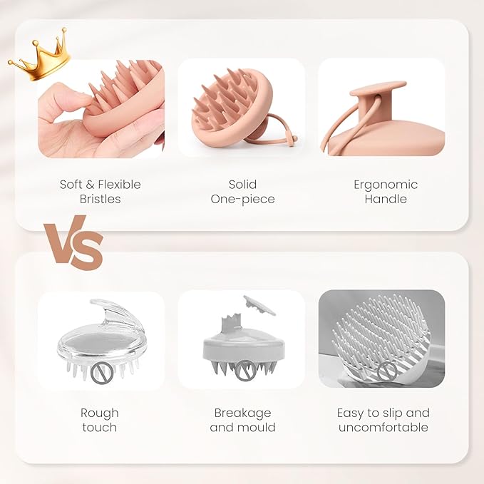 AIMIKE Scalp Massager Shampoo Brush - 100% Soft Silicone Scrubber for Dandruff Removal and Hair Growth - Wet Dry Hair Exfoliator - Pastel Pink