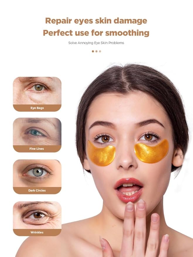 Under Eye Patches, 20 Pairs 24K Gold Eye Patches For Puffy Eyes, Under eye Bags, Wrinkles, Nourish Skin, Eye Masks With Collagen, Hyaluronic Acid for Men & Women Gift (24K Gold)
