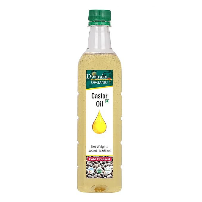 Dwaraka Organic Cold Pressed Castor Oil for Hair Growth, Skincare and Massages - 16.9 Fl Oz (500 ML) | USDA Organic, Non-GMO, All Natural