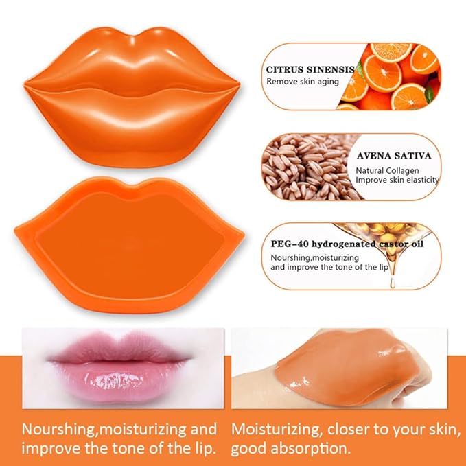 Charm Kiss 20Pc Moisturizing Lip Mask, Sleep Mask for Soft, Line-Free Lips - Orange