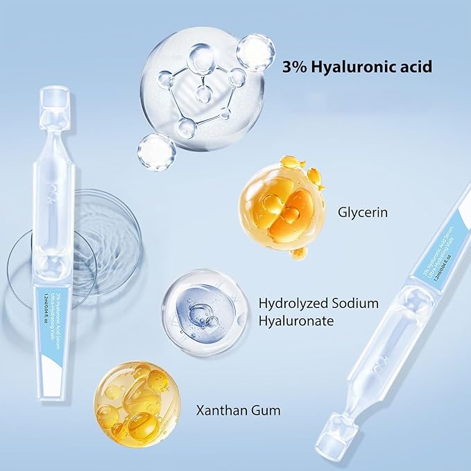 30pcs 3% Hyaluronic Acid Serum Ultra-Hydrating Vials, Hyaluronic Acid Tubes, Ultra Hyaluronic Acid Tubes, 3% Glass Skin Ultra-Hydrating Serum
