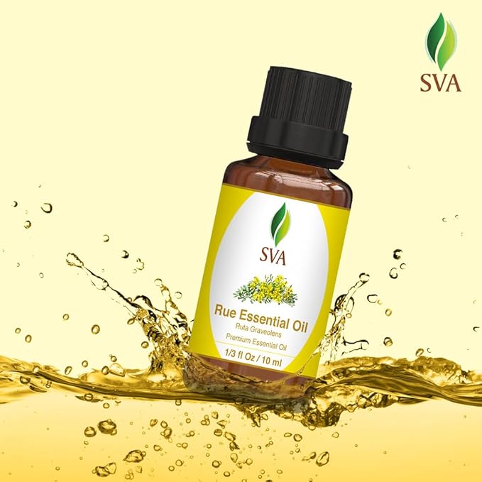 SVA Rue Essential Oil – 1/3 Fl Oz – 100% Natural Rue Oil - for Diffuser, Hair Care, Face, Skin Care, Aromatherapy, Scalp and Body Massage, Soap and Candle Making