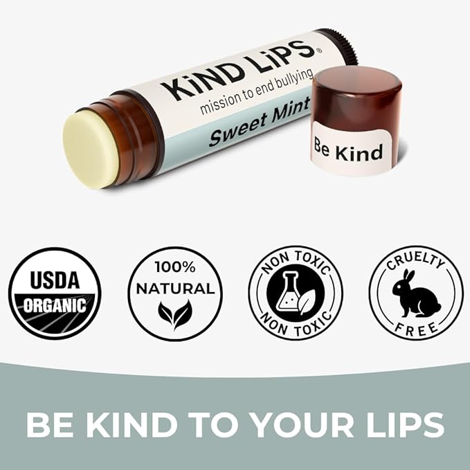 Kind Lips Variety Lip Balm Pack – 5 Flavors (Sweet Mint, Vanilla Lemon, Georgia Peach, Strawberry, Watermelon) – Natural Chapstick Alternative, Organic, Gluten & Grain Free, Made in USA
