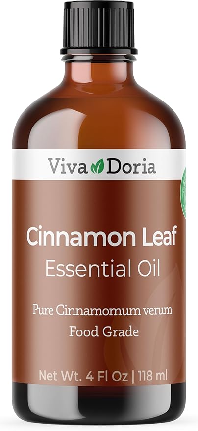 Viva Doria Cinnamon Leaf Essential Oil, 100% Pure, Natural Cinnamon Essential Oil, Undiluted, for Aromatherapy | Food Grade, 118 mL (4 Fluid Ounce)