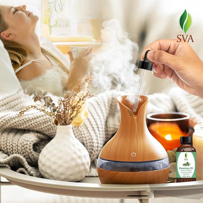 SVA Rosemary Essential Oil – 1 Fl Oz – 100% Natural Rosemary Oil for Hair, Face, Skin Care, Diffuser, Aromatherapy, Scalp, Body Massage, Soap and Candle Making – with Dropper