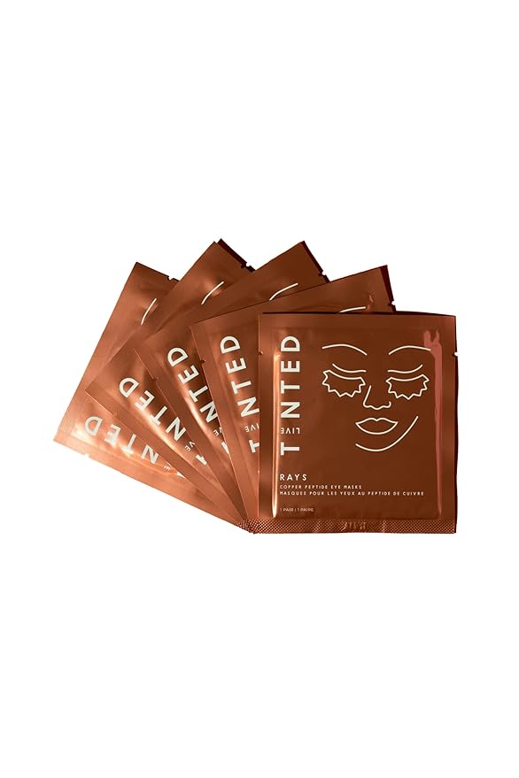Live Tinted Rays Copper Peptide Eye Masks - Cooling, Brightening, and Nourishing Under Eye Patches, Reduces Fine Lines, Depuffs, & Hydrates with Copper Peptides, Banana Extract, and Bakuchiol - 1 Pair