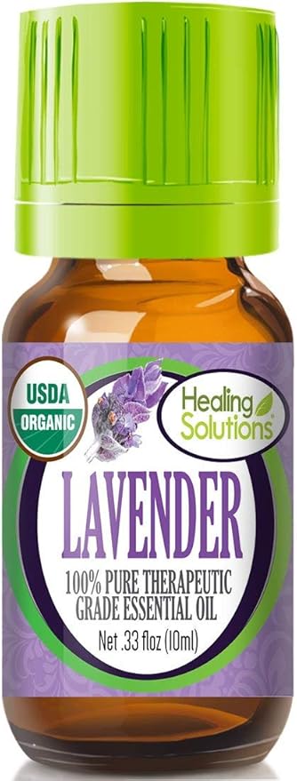 Healing Solutions Organic Lavender Essential Oil 10ml (0.33 fl oz), Undiluted, Pure Lavender Oil for Hair Diffuser, Aromatherapy & Skin, Therapeutic Grade