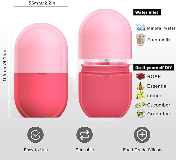 KOGITI Ice Mold for Face,Ice Roller for Face & Eye, Beauty Facial Ice Rollers Ice Holder Mold Face Puffiness Relief Massage Skin Care Tools, Ice Facial Cube (New-Pink)