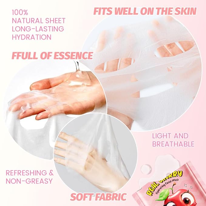 Kaely 10 Pack Fruit Face Masks for Kids, Kids Face Mask Spa Day kit Supplies, Spa Party Favors for Teens Girls Women, Sheet Facial Mask Skincare Gifts Set, Moisturize Soothe for All Skin Types, 02