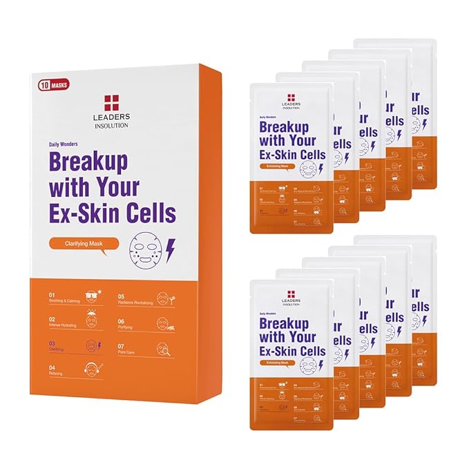 Leaders Insolution Daily Wonders Breakup With Your Ex-Skin Cells Facial Mask Sheet Clarifying and Exfoliating Dead Skin Korean Skincare (10 Sheets)