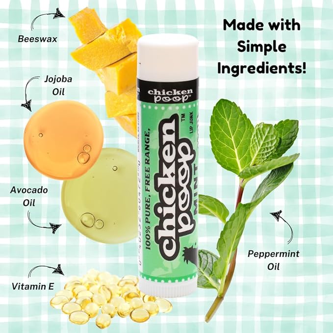 Chicken Poop Lip Balm Simone Chickenbone 100% Natural Moisturizer for Dry, Chapped Lips, Combo (2 Original, 2 Mint, 2 Coconut), Pack of 6