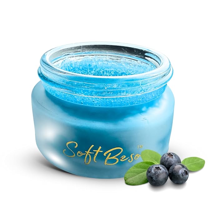 SoftBeso by AlignerOff Sugar Lip Scrub – Blueberry Lip Exfoliator & Moisturizer for Dry, Chapped Lips – Hydrating Sugar Scrub for Smooth Lips – For Men & Women – Ideal Mother’s Day Gift