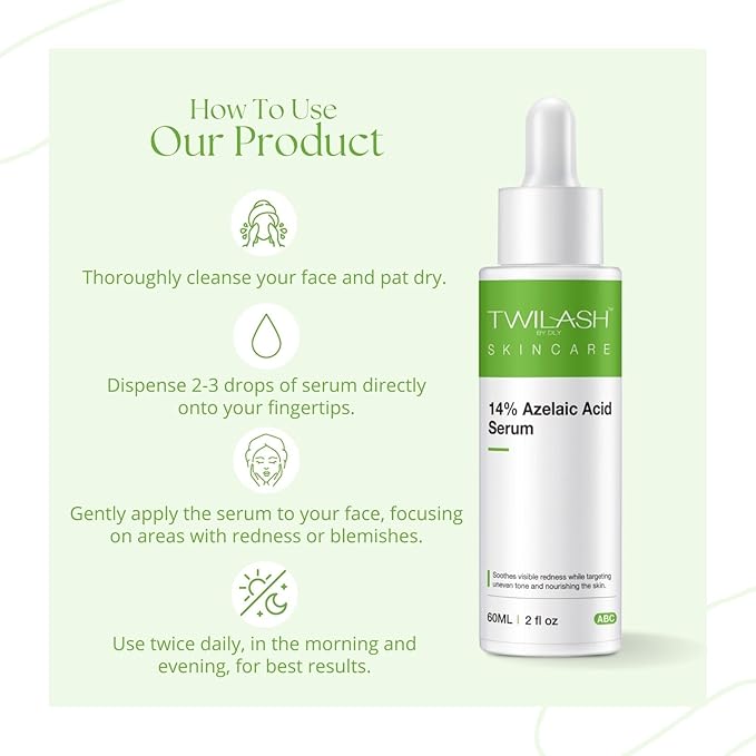 14% Azelaic Acid Serum 120ml for Advanced Acne Treatment, Redness Relief, Skin Soothing, Pore Care, and Daily Protection - 2 fl oz/60 ml*2