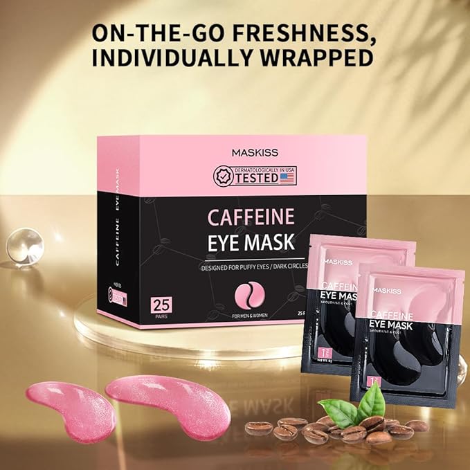 Under Eye Patches (25 Pairs), Caffeine Eye Masks for Dark Circles Puffy Eyes Undereye Bags, Collagen Eye Patches for Wrinkles and Puffiness, Skin Care Gift for Her