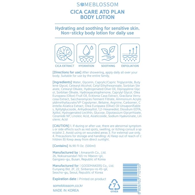 Body Lotion 17 Fl oz. | Soothing & Moisturizing Vegan Unscented for Dry skin with Cica & Ceramide, Hypoallergenic | Korean skincare