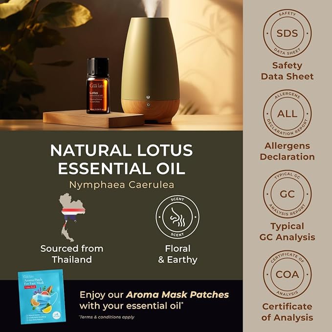 Gya Labs Lotus Essential Oil for Diffuser - 0.34 Fl Oz - 100% Pure Natural Lotus Oil for Skin, Massage, Candle Making & DIY - Flowery Earthy Scent
