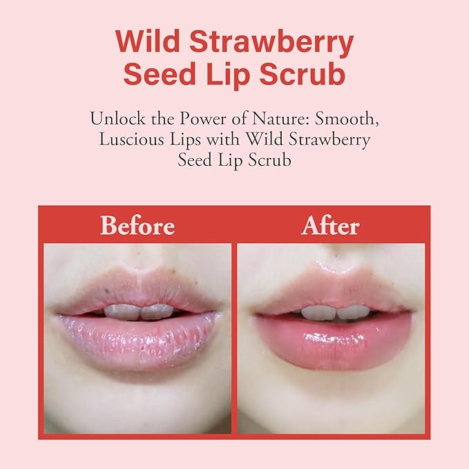 Wild Strawberry Seed Lip Scrub - Exfoliating & Moisturizing Lip Treatment with Olive Oil, Jojoba Oil, Coconut Oil, Natural Strawberry Extract - Includes Dual-Sided Silicone Brush, 1.01oz