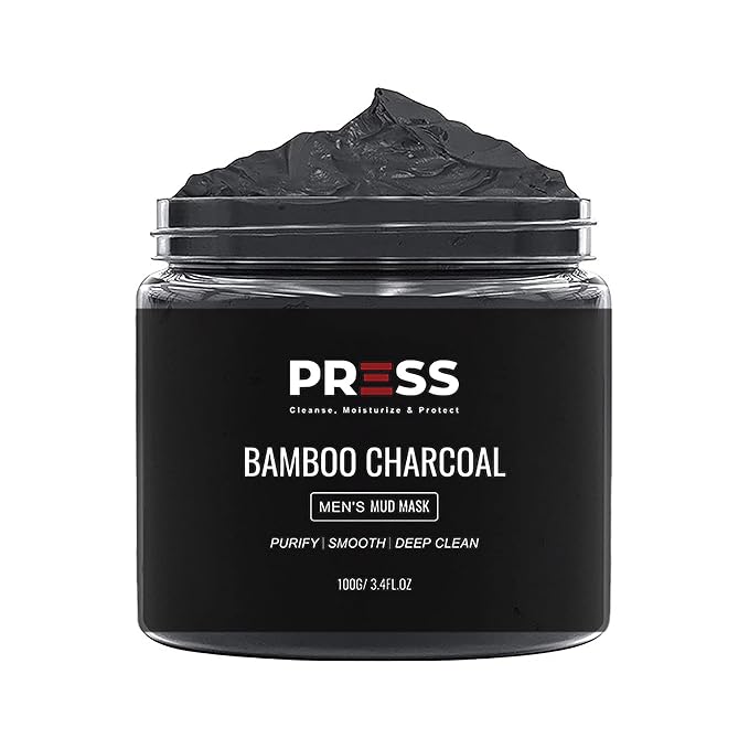 PRESS SKINCARE Bamboo Charcoal Face Mask| Mud Masks for Face | Face Masks Skincare for Men | Exfoliator, Pore Cleansing & Anti Aging Hydrating Face Masks Skin care |3.4 FL. OZ
