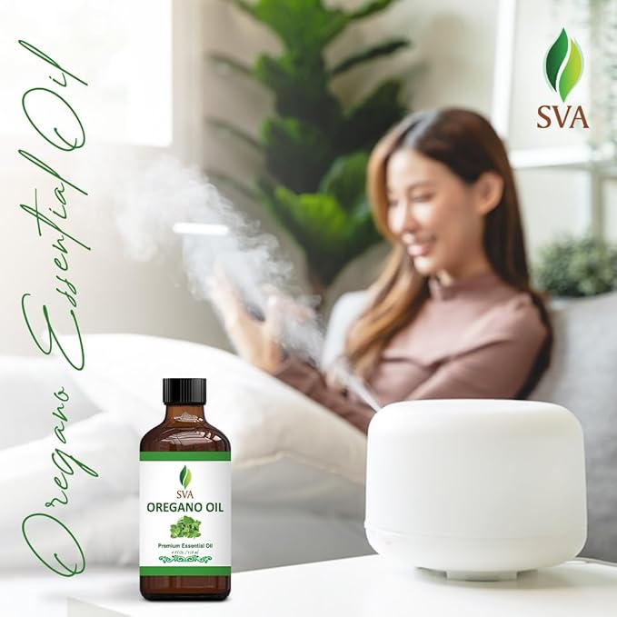 SVA Oregano Essential Oil – 4 Fl Oz – 100% Natural Oregano Oil - for Diffuser, Hair Care, Face, Skin Care, Aromatherapy, Scalp and Body Massage, Soap and Candle Making – with Dropper