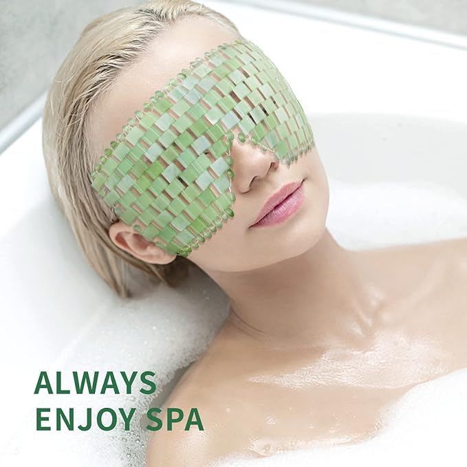 gemshan Jade Eye Mask 100% Natural Real Jade Stone Reusable Eye Mask for Hot & Cold Anti Aging,Headache and Migraine Relief Jade Mask for Women Men