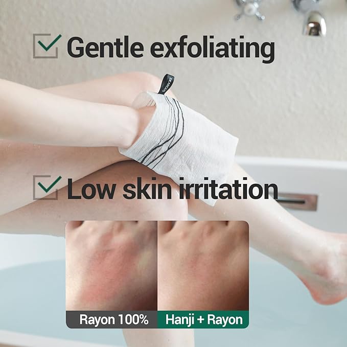 Korean Exfoliating Washcloth Towel 2Pcs, Hanji Bath Washcloths Mitt Scrub Body Washcloth Glove, Skin Irritation Free Korean Mulberry Bark, Reusable Soft and Gentle Scrubbing