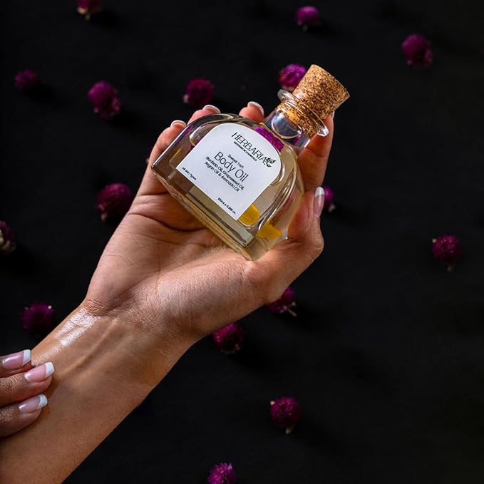 Herbaria Body Oil - Sweet Tart (3.38 fl oz) | Luxurious Body Oil - ALL SEASON | 100% Vegan Enriched With Grapeseed Oil, Pomegranate Oil, Avocado Oil, Argan Oil, Baobab Oil | 100% Sustainable