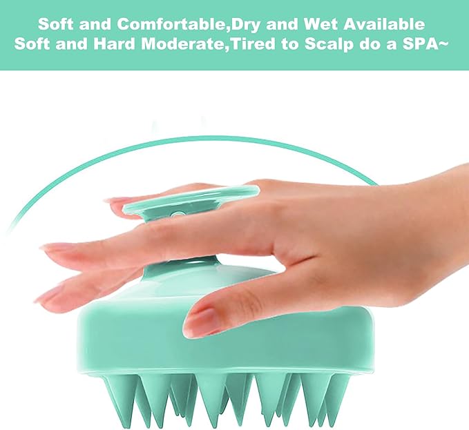 Scalp Massager Shampoo Brush with Gentle Silicone Bristles for Scalp Care, Gentle Silicone Scalp Massager Shampoo Brush for Dandruff Removal, Green