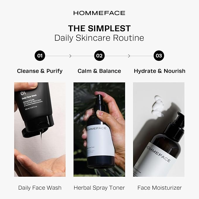 HommeFace Daily Trio Skin Care Set for Men, 3-Step Routine